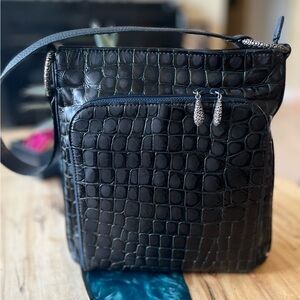 Brighton Blue Croc-Embossed Leather Shoulder Bag EUC